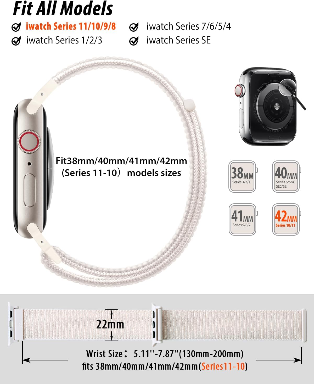 Nylon Loop Sport Band Compatible with Apple Watch Bands 38mm 40mm 41mm 42mm for Women Men, iWatch Wrist Straps for Se, Series 11 10 9 8 7, Breathable, Soft Band Ideal for Outdoor 2 Nylon Loop Sport Band Compatible with Apple Watch Bands 38mm 40mm 41mm 42mm for Women Men, iWatch Wrist Straps for Se, Series 11 10 9 8 7, Breathable, Soft Band Ideal for Outdoor - Image 2