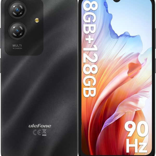 Ulefone Note 21 Cell Phone 2025 Android 14 8GB + 128GB/1TB SD, Octa Core 6.56" HD+ 2.5D 90Hz, 13P + 8MP Camera 5000mAh Smartphone, 4G Dual SIM Fingerprint + Face ID GPS OTG Phones Unlocked- Black