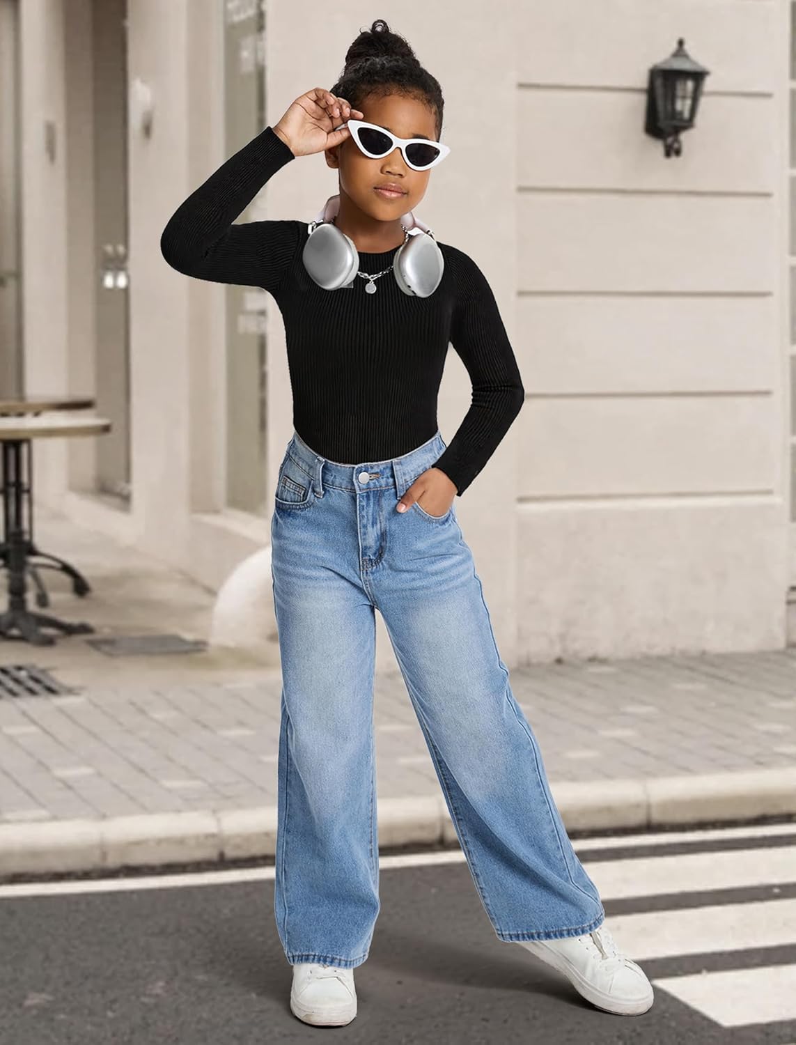 Jeans for Girls Baggy Wide Leg Cute Bow High Elastic Waisted Denim Pants Y2K Boyfriend Skater Streetwear 7-14Y 4 Jeans for Girls Baggy Wide Leg Cute Bow High Elastic Waisted Denim Pants Y2K Boyfriend Skater Streetwear 7-14Y - Image 4