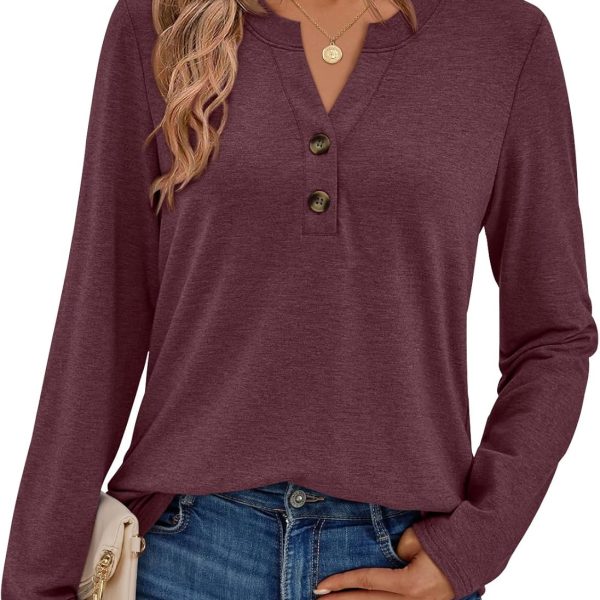 AUTOMET Women's Long Sleeve Shirts 2025 Fall Fashion Dressy Casual Tops Trendy Henley Blouses Cute Work Outfits Clothes