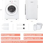 Euhomy Compact Dryer 1.8 cu. ft. Portable Clothes Dryers with Exhaust Duct with Stainless Steel Liner Four Function Small Dryer Machine, Suitable for Apartments, Dorm, RVs, White - Image 7