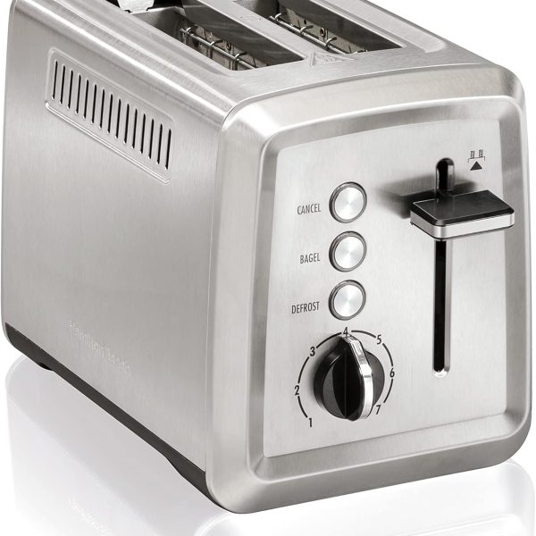 Hamilton Beach 2 Slice Toaster with Extra-Wide Slots, Bagel Setting, Toast Boost, Slide-Out Crumb Tray, Auto-Shutoff & Cancel Button, Defrost Function, Stainless Steel (22794)