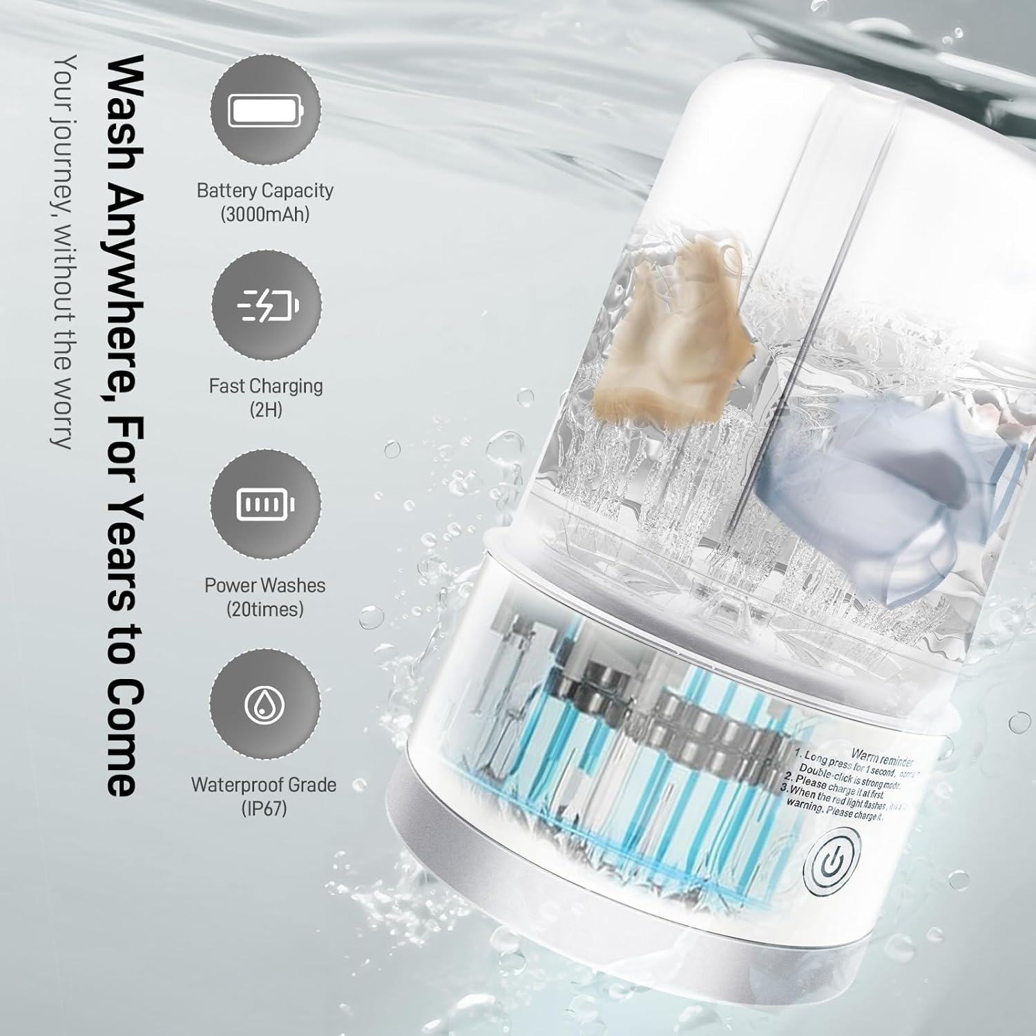 Underwear Washing Machine | Portable 1L Rechargeable Mini Washer Deep Cleaning of Underwear, Baby Small Clothes, Socks | Lightweight and Compact for Apartment, Dorm, Hotel, Travel (White) 2 Underwear Washing Machine | Portable 1L Rechargeable Mini Washer Deep Cleaning of Underwear, Baby Small Clothes, Socks | Lightweight and Compact for Apartment, Dorm, Hotel, Travel (White) - Image 2