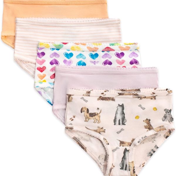 Burt's Bees Baby Toddler Girls' Underwear Set of 5 - Solids, Stripes,Prints, Tag-Free with Sizes for 2T to 8 Years Old