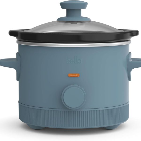 bella 1.5 Qt Slow Cooker with 3 Heat Manual Control, Ceramic Nonstick Coating, Dishwasher Safe Stoneware Pot and Tempered Glass Lid, Tangle Free Cord Wrap & Cool Touch Handles, Surf