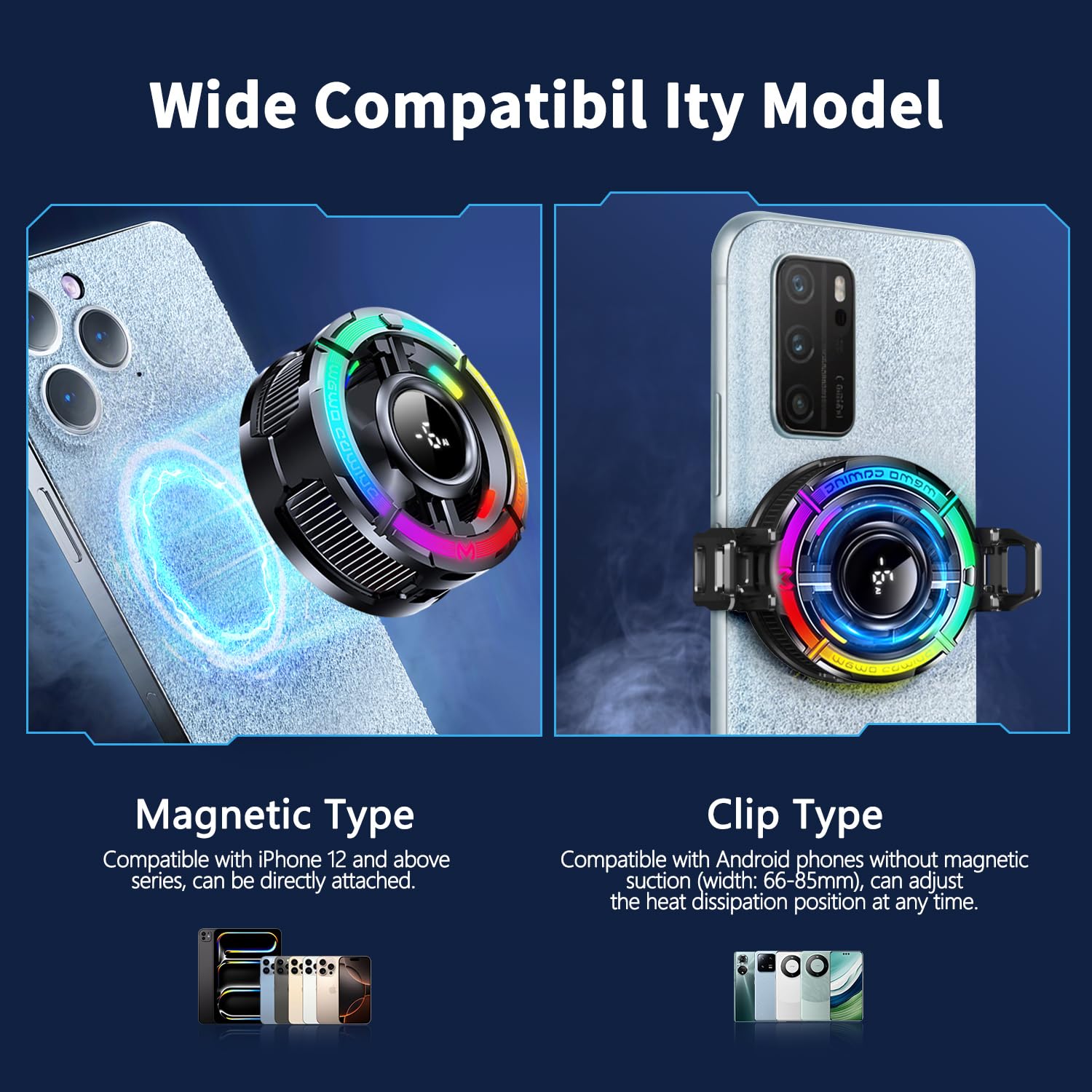 Mag-Safe Phone Cooler for Gaming, Cell iPhone Cooling Fan Hot Weather, Portable RGB Mobile Enfriador para Celular Case, Ventilador para Telefono ipad Keep Phone Cool, for iPhone/Android Series Phone 4 Mag-Safe Phone Cooler for Gaming, Cell iPhone Cooling Fan Hot Weather, Portable RGB Mobile Enfriador para Celular Case, Ventilador para Telefono ipad Keep Phone Cool, for iPhone/Android Series Phone - Image 4