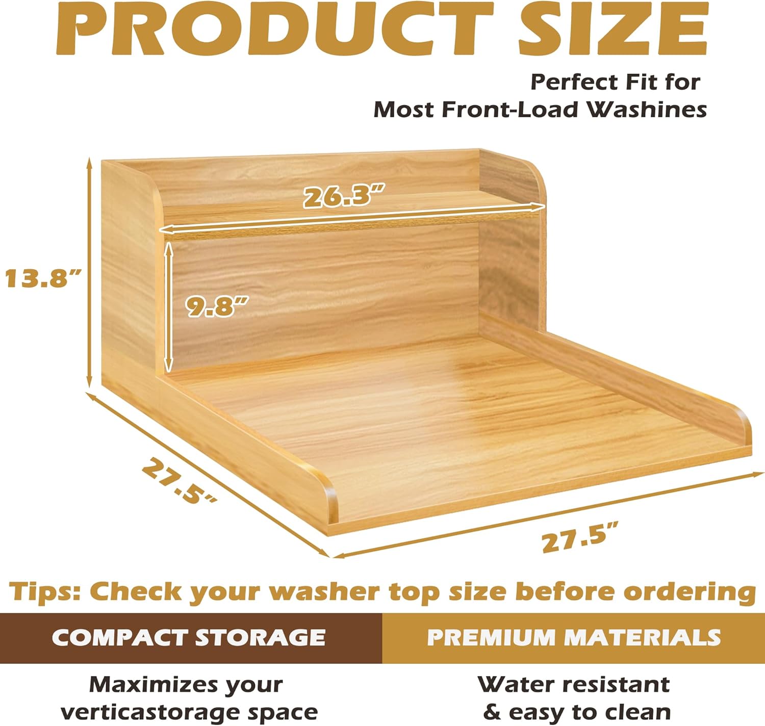 Royxen Washer Dryer Countertop with Shelf,2-Tier Laundry Countertop for Single Washer and Dryer,Soild Wood Core Washer Dryer Topper for Laundry Room Organization (Oak) 3 Royxen Washer Dryer Countertop with Shelf,2-Tier Laundry Countertop for Single Washer and Dryer,Soild Wood Core Washer Dryer Topper for Laundry Room Organization (Oak) - Image 3