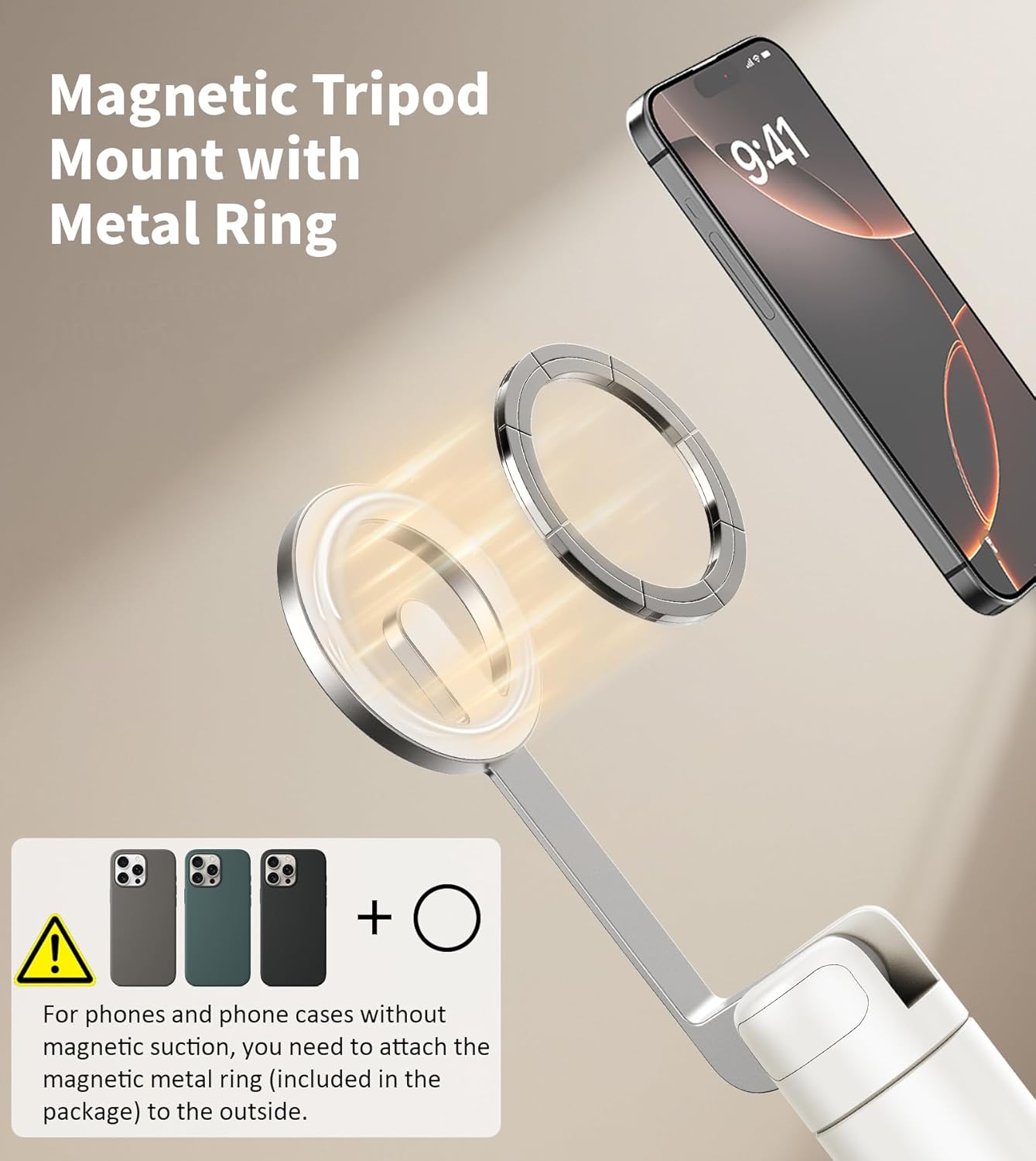 TONEOF 68" Magnetic Selfie Stick Tripod with Aluminum Strong Magnetic Holder for Magsafe, 360° Rotatable Travel Phone Tripod Stand with Metal Ring & Rechargeable Remote for iPhone/Android(Beige Gray) 2 TONEOF 68" Magnetic Selfie Stick Tripod with Aluminum Strong Magnetic Holder for Magsafe, 360° Rotatable Travel Phone Tripod Stand with Metal Ring & Rechargeable Remote for iPhone/Android(Beige Gray) - Image 2