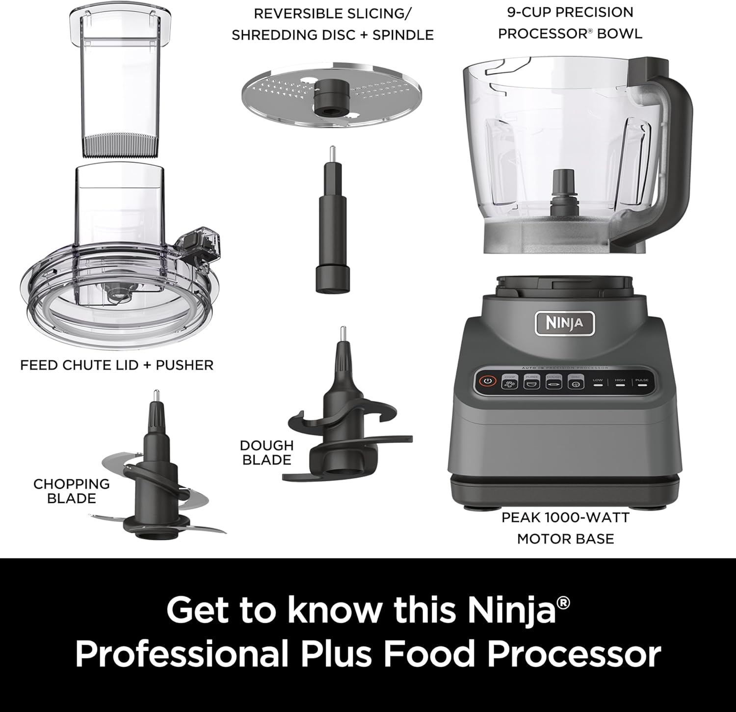 Ninja Food Processor, Professional Plus, 1000 Peak Watts, 4 Functions for Chopping, Slicing, Purees & Dough with 9-Cup Processor Bowl, 3 Blades, Food Chute & Pusher, Silver, BN601 8 Ninja Food Processor, Professional Plus, 1000 Peak Watts, 4 Functions for Chopping, Slicing, Purees & Dough with 9-Cup Processor Bowl, 3 Blades, Food Chute & Pusher, Silver, BN601 - Image 8