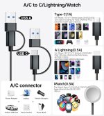 Temdan for Travel Vacation Essentials,3 in 2 USB C Cable for Apple Watch Charger/iPhone 17 Charger/Lightning,Multi Charging Cable Cord,Camping Essentials,Designed for iWatch &iPhone 16-12-4FT Black - Image 2