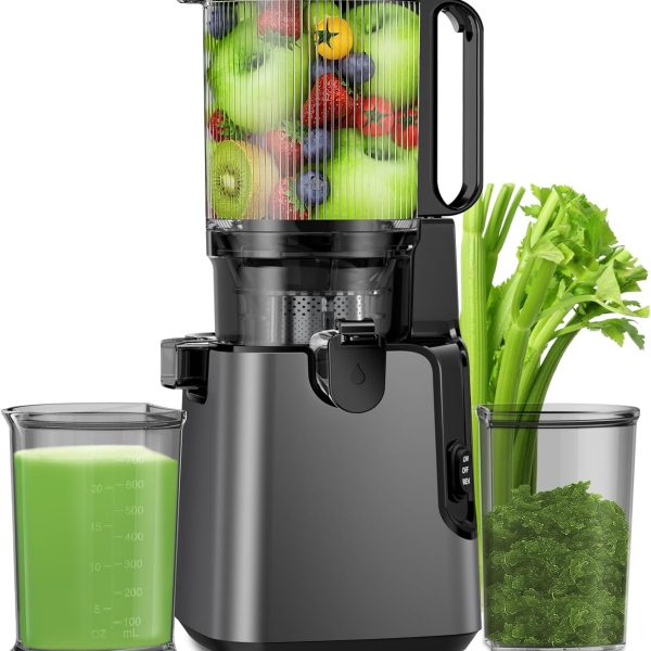 Juicer Machines with 5.8" Large Feed Chute, 400W Cold Press Juicer for Whole Vegetables and Fruits, Slow Masticating juicer Easy to Clean Juice Extractor Machine High Juice Yield(Titanium Gray)