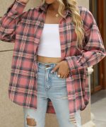 CHYRII Womens Button Down Flannel Shirts Long Sleeve Plaid Shackets Business Casual Blouse Top - Image 6