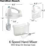 Hamilton Beach 6-Speed Electric Hand Mixer with Whisk, Traditional Beaters, Snap-On Storage Case, 250 Watts, White - Image 8