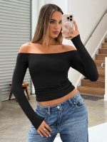 Trendy Queen Womens Long Sleeve Off The Shoulder Tops Going Out Cute Basic Y2K Fall Fashion 2025 Outfits Clothes - Image 5