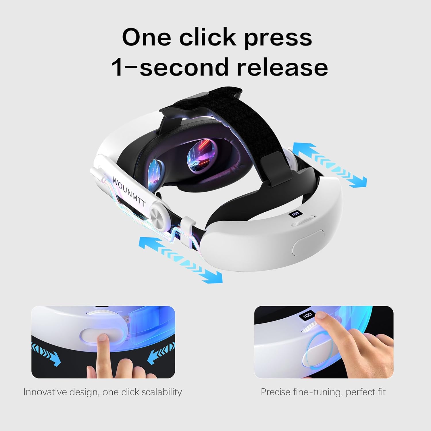 Head Strap for Oculus Meta Quest 3/3S with Battery, Adjustable VR Accessories with One-Click Fit, Rear Cushion Dial, 2–4H Playtime, VR Head Strap Reduce Facial Stress for Gaming Comfort 2 Head Strap for Oculus Meta Quest 3/3S with Battery, Adjustable VR Accessories with One-Click Fit, Rear Cushion Dial, 2–4H Playtime, VR Head Strap Reduce Facial Stress for Gaming Comfort - Image 2