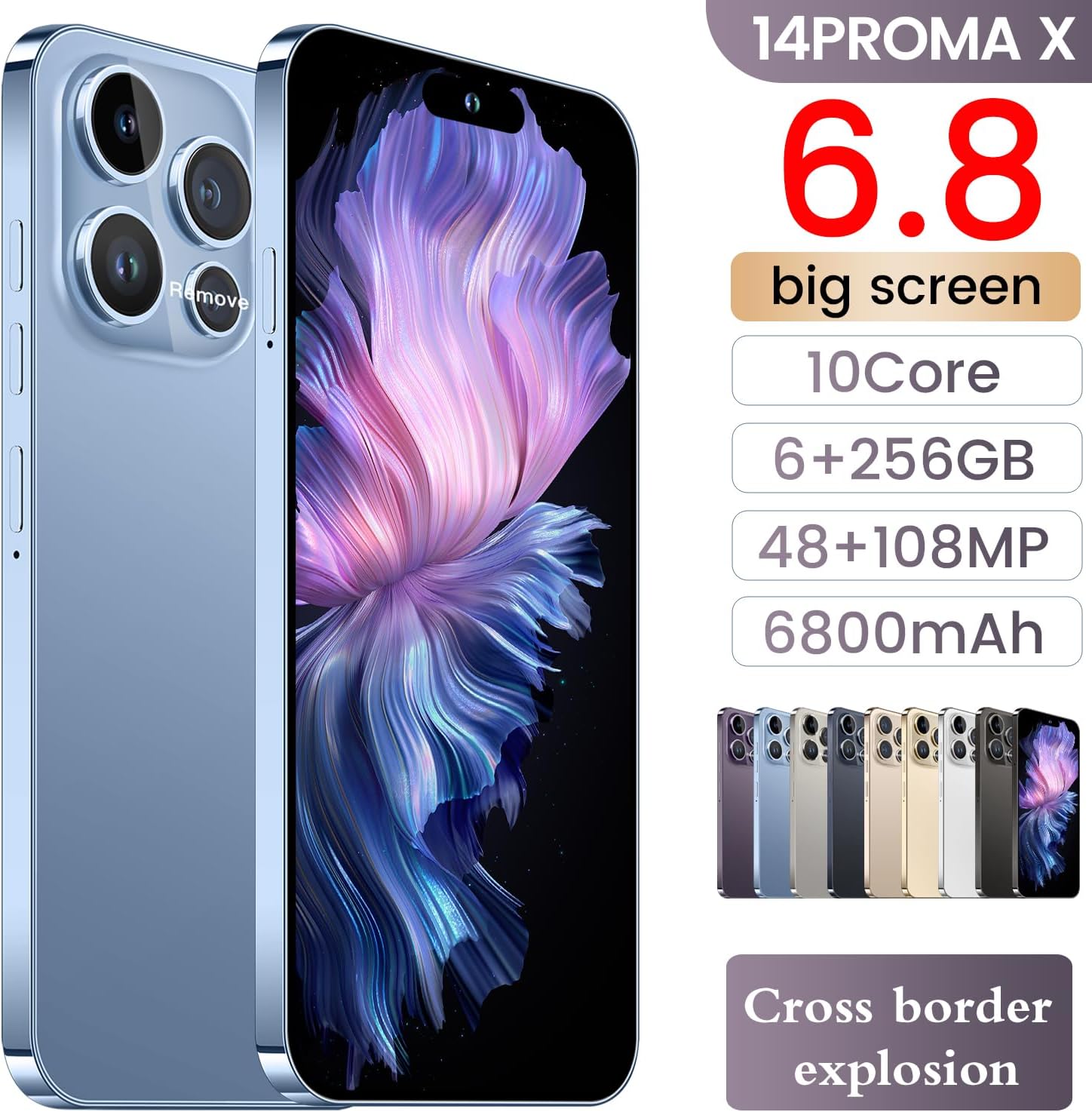 14PROMA X Unlocked Cell Phone,Long Battery Life 6.82" HD Screen Unlocked Phones,Android14 16+512GB Smartphone with 128G Memory Card,Dual SIM/Fingerprint Lock/Face ID/GPS (Blue) 2 14PROMA X Unlocked Cell Phone,Long Battery Life 6.82" HD Screen Unlocked Phones,Android14 16+512GB Smartphone with 128G Memory Card,Dual SIM/Fingerprint Lock/Face ID/GPS (Blue) - Image 2