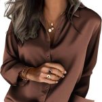 Zeagoo Satin Blouses for Women Silk Button Down Shirts Long Sleeve Business Casual Tops