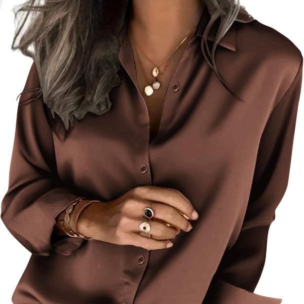 Zeagoo Satin Blouses for Women Silk Button Down Shirts Long Sleeve Business Casual Tops