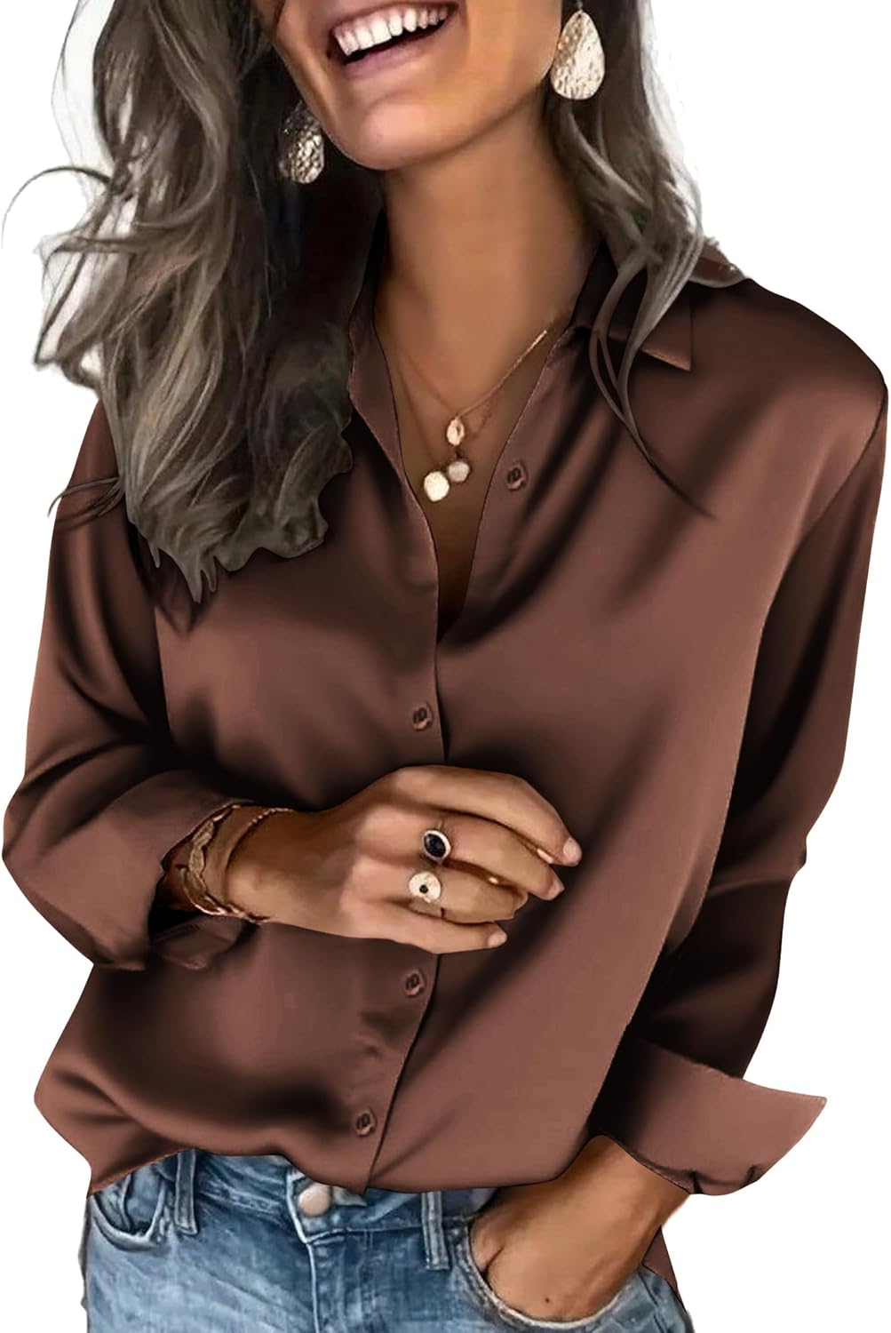 Zeagoo Satin Blouses for Women Silk Button Down Shirts Long Zeagoo Satin Blouses for Women Silk Button Down Shirts Long Sleeve Business Casual Tops