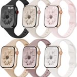 6 Pack Thin Bands Compatible with Apple Watch Band 38mm 40mm 41mm 42mm 44mm 45mm 46mm 49mm Women Men, Sport Silicone Strap Slim Wristband for iWatch Series 11 10 9 8 SE 7 6 5 4 3 2 1 Ultra