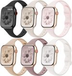 6 Pack Thin Bands Compatible with Apple Watch Band 38mm 40mm 41mm 42mm 44mm 45mm 46mm 49mm Women Men, Sport Silicone Strap Slim Wristband for iWatch Series 11 10 9 8 SE 7 6 5 4 3 2 1 Ultra