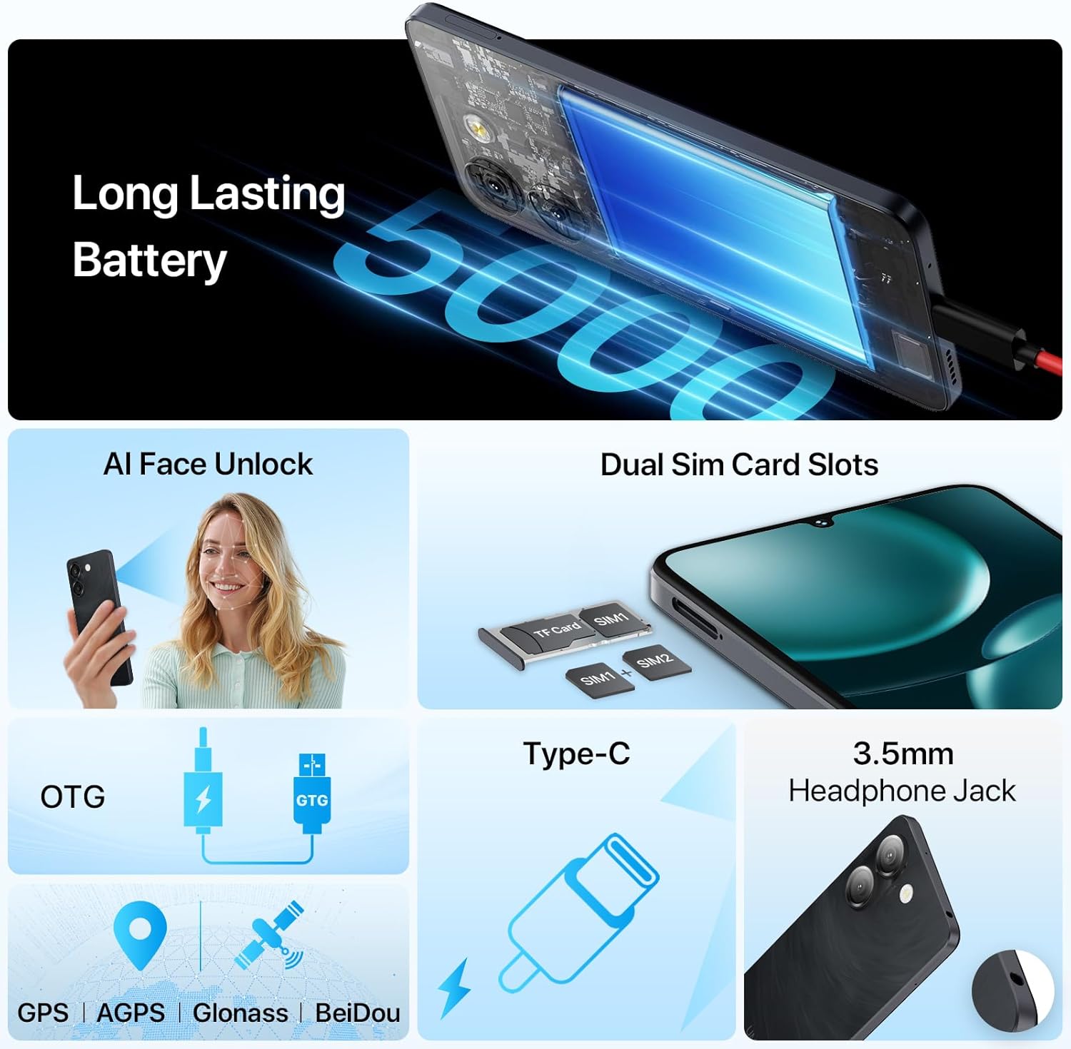 UMIDIGI G9A Unlocked Phones, Android 14 Go Cell Phone, 8GB+64GB/TF 1TB Expend Octa-Core, 4G Dual SIM Card, 3.5mm Headphone Jack 6.75" HD+Display Phones, AI Face Unlock Android Phone,5000mAh,GPS 6 UMIDIGI G9A Unlocked Phones, Android 14 Go Cell Phone, 8GB+64GB/TF 1TB Expend Octa-Core, 4G Dual SIM Card, 3.5mm Headphone Jack 6.75" HD+Display Phones, AI Face Unlock Android Phone,5000mAh,GPS - Image 6