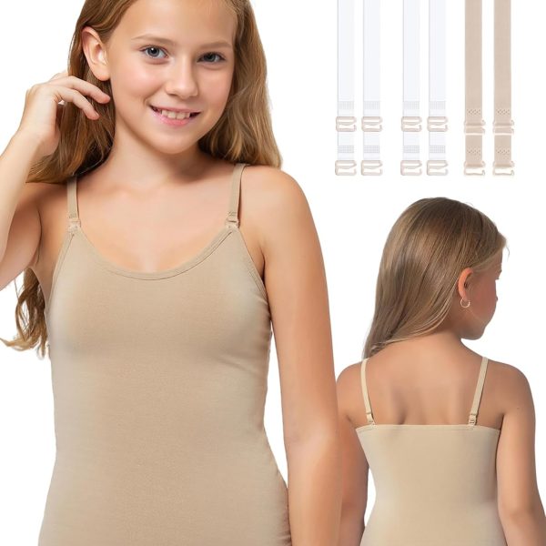 Camisole Tank Tops for Girls, Stretch Undershirts Comfortable Camis with Clear Straps and Silicone Cover