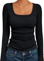 AUTOMET Womens Long Sleeve Shirts Square Neck Tops Ribbed Knit Basic Teen Girls Crop Tops Fall Outfits Fashion Clothes 2025