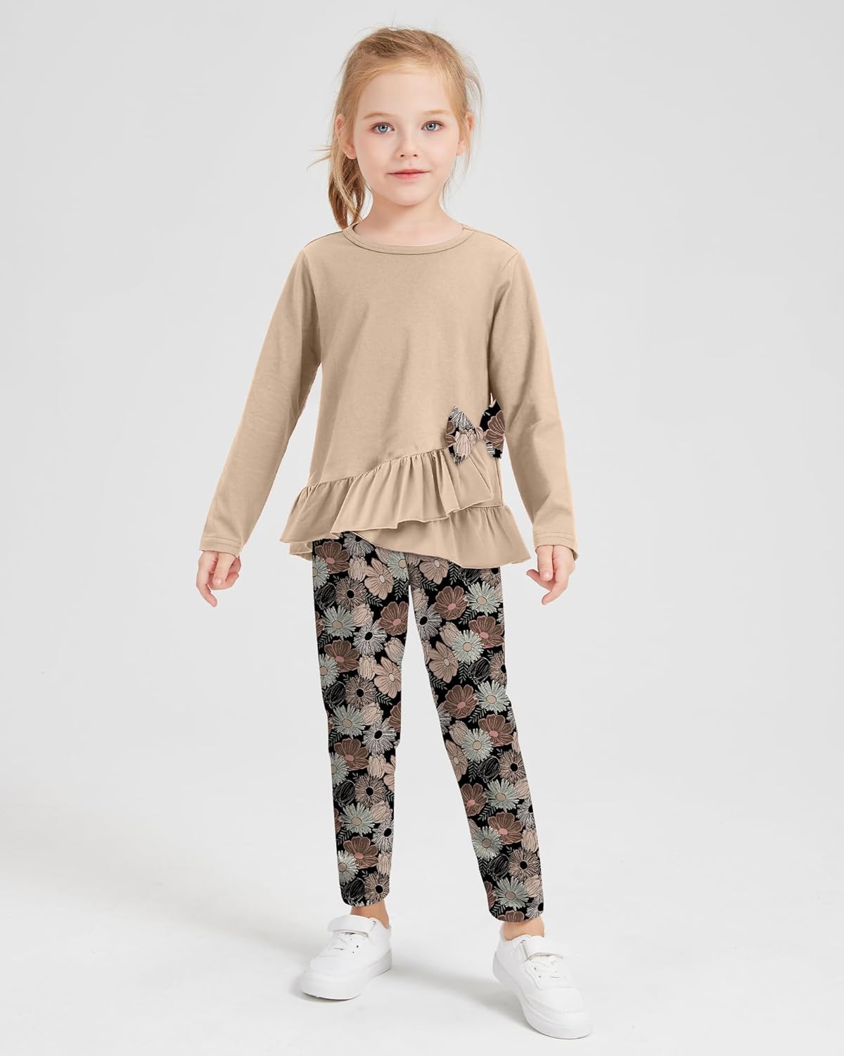 Toddler Girl Clothes 18M-8T Girls Fall Winter Outfit, Long Sleeve Ruffle Bowknot Top + Floral Pants 2Pcs Clothing Set 2 Toddler Girl Clothes 18M-8T Girls Fall Winter Outfit, Long Sleeve Ruffle Bowknot Top + Floral Pants 2Pcs Clothing Set - Image 2