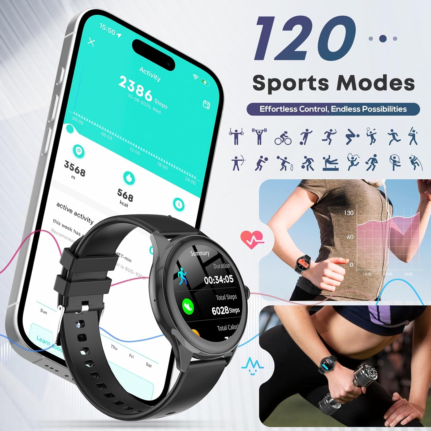 Smart Watches for Women Men, 1.39" HD IPS Touchscreen Smartwatch with 120 Sports Modes, Heart Rate/Sleep Monitor, IP67 Waterproof, Bluetooth Call & Music Control for iPhone/Android (Black) 4 Smart Watches for Women Men, 1.39" HD IPS Touchscreen Smartwatch with 120 Sports Modes, Heart Rate/Sleep Monitor, IP67 Waterproof, Bluetooth Call & Music Control for iPhone/Android (Black) - Image 4