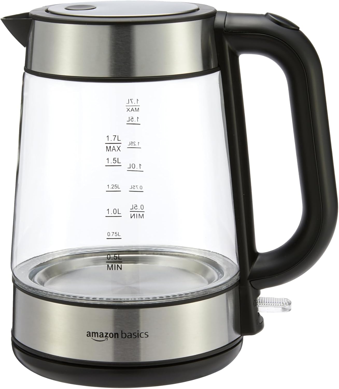 Amazon Basics Electric Kettle with Glass Carafe for Tea and Amazon Basics Electric Kettle with Glass Carafe for Tea and Coffee, BPA-Free, Fast Boiling, Auto Shut-Off, 1.8 Quarts, 1500W, Black and Silver