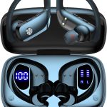 bmani Ear Buds Wireless Earbuds Bluetooth Headphones with 80H Playtime LED Display Case, Over-Ear Hook with Mic, Stereo Sound, Easy Button Controls, Sports Earphones for Running Workout Gym Black