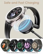 2 Pack for Samsung Galaxy Watch Charger Compatible with Watch 8/8 Classic/Ultra/7/6/6 Classic/5/5 Pro/4/4 Classic/3/Active/FE USB A Magnetic Fast Charging Dock Accessories 3.3FT - Image 3