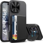 for iPhone 17 Case Wallet, Built-in Stand & Card Holder & Camera Cover, Rugged Military Grade Drop Protection Heavy Duty Hard Protective Phone Cover Case for iPhone 17 6.3" 2025, Black