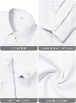 Womens Button Down Shirts Cotton Dress Shirts Oxford Shirts Long Sleeve Work Blouses Collared Tops Tunics with Pocket - Image 2
