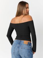 Trendy Queen Womens Long Sleeve Off The Shoulder Tops Going Out Cute Basic Y2K Fall Fashion 2025 Outfits Clothes - Image 4