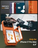 for iPhone 17 Pro Max Case with Credit Card Holder, Built-in Camera Cover & Stand, Silicone Bumper Raised Edge Full Body Protective Phone Cover Case for iPhone 17 Pro Max 6.9" 2025, Orange - Image 3