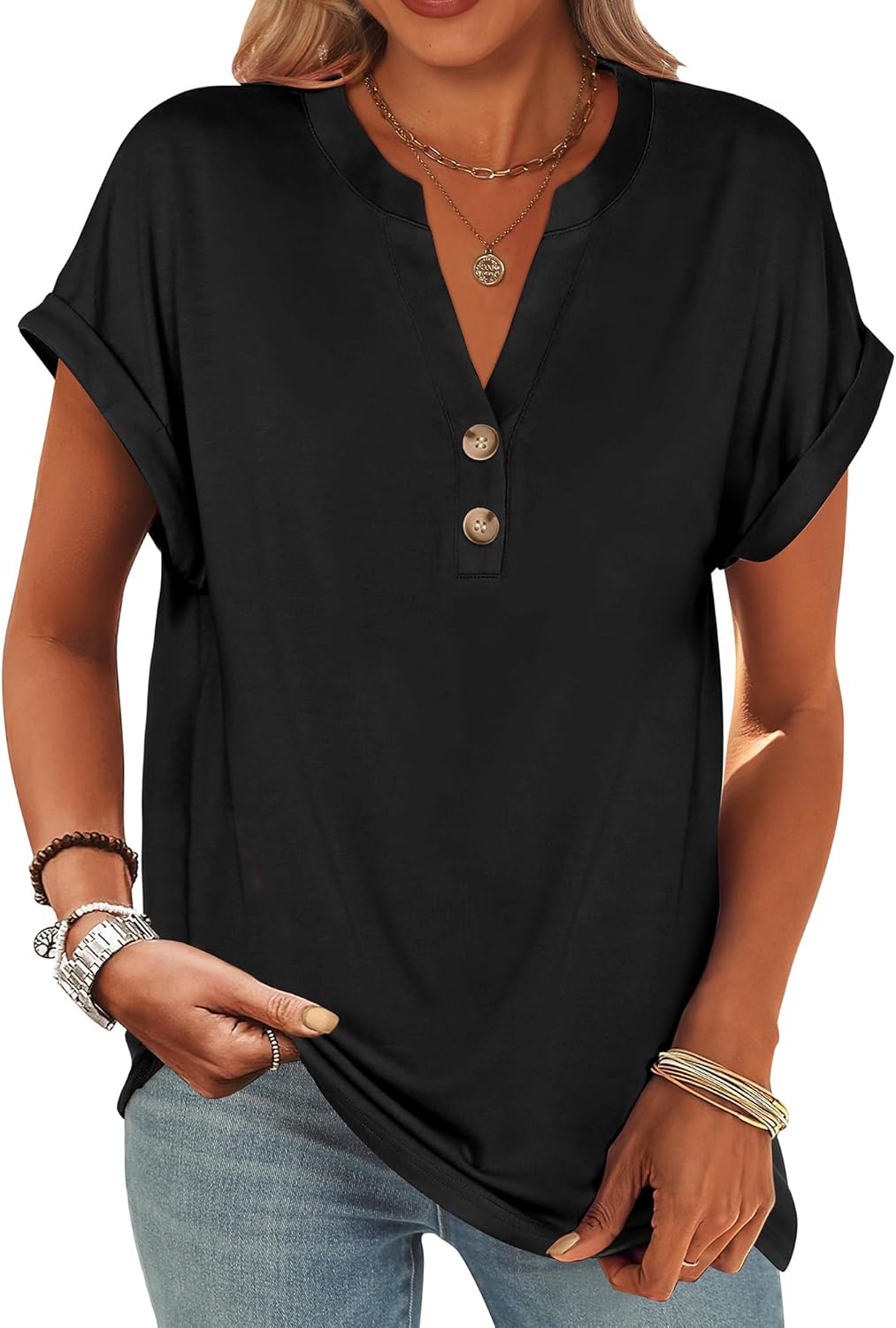 ANRABESS Womens Short Sleeve Henley Tops V Neck Dressy Casual Blouses Summer Trendy Tee Shirts 2025 Vacation Fashion Clothes 1 ANRABESS Womens Short Sleeve Henley Tops V Neck Dressy Casual Blouses Summer Trendy Tee Shirts 2025 Vacation Fashion Clothes