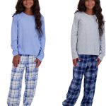 US Angels Girl's Pajama Sets, 4-Piece Pajamas for Girls - Long Sleeve Shirt, Plaid Microfleece Pants