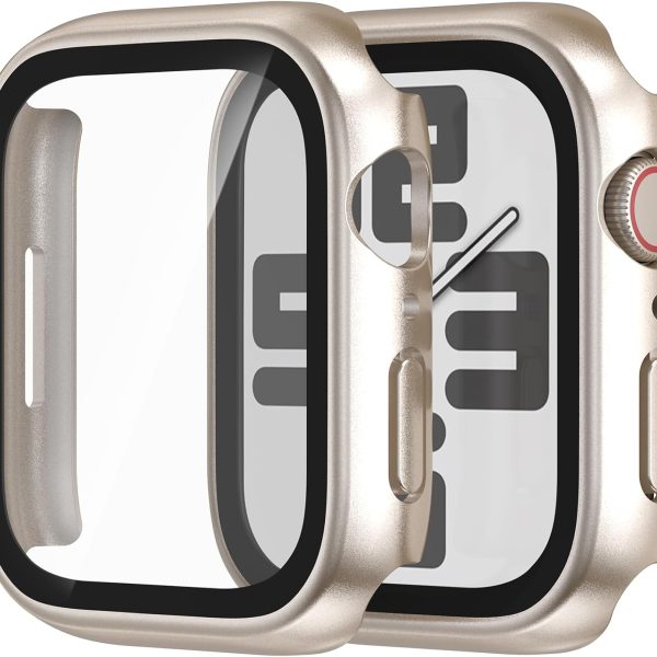 2 in 1 Case for Apple Watch Screen Protector 45mm Series 7 8 9 Accessories Built-in HD Tempered Glass Protective Face and Hard PC Bumper Cover Compatible iWatch