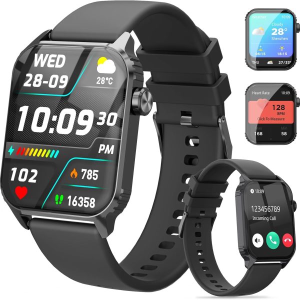 Smart Watches for Women Men, 1.83" HD Smartwatch with 120 Sports Modes, IP67 Waterproof, Bluetooth Call, Music Control, Heart Rate and Sleep Monitor (Black)