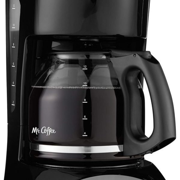 Mr. Coffee Black Coffee Maker, 12 Cups, with Auto Pause and Glass Carafe, Perfect for Home and Office Use