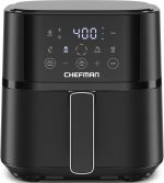 Chefman Air Fryer – 4 QT Compact Airfryer for Quick & Easy Meals in Minutes, Features Hi-Fry Technology for Extra Crisp, Touchscreen Controls with 4 Presets, Nonstick & Dishwasher Safe Basket - Black