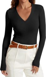 iGENJUN Women Long Sleeve V Neck Shirts for Women Business Casual Work Top Knit Slim Fit for Fall - Image 4