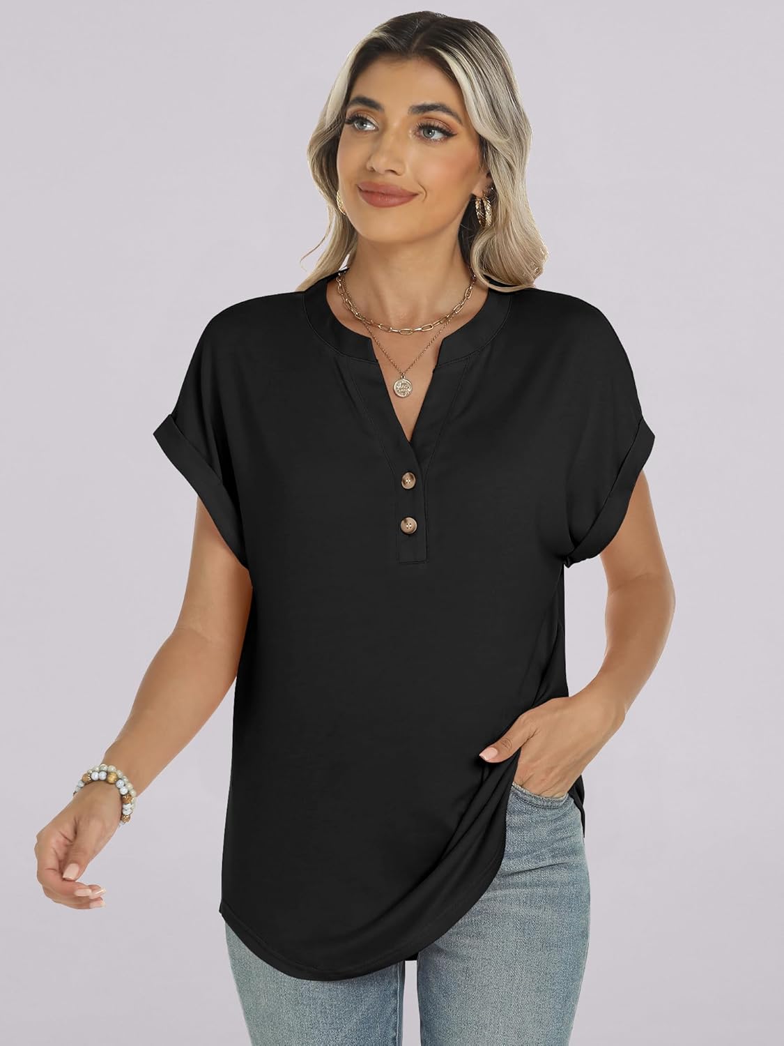 ANRABESS Womens Short Sleeve Henley Tops V Neck Dressy Casual Blouses Summer Trendy Tee Shirts 2025 Vacation Fashion Clothes 6 ANRABESS Womens Short Sleeve Henley Tops V Neck Dressy Casual Blouses Summer Trendy Tee Shirts 2025 Vacation Fashion Clothes - Image 6