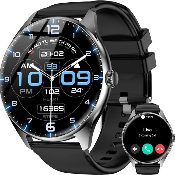 Smart Watches for Men Women, 1.43" AMOLED Display Smartwatch with 7-Day Battery, 120+ Sport Modes, Bluetooth Calls, Heart Rate/Sleep Monitor, IP68 Waterproof for iPhone Android Compatible (Black)