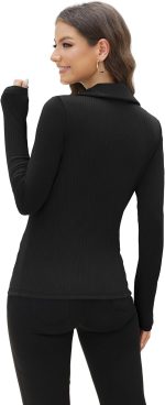 WIHOLL Womens Polo Shirts Long Sleeve Business Casual Tops Collared V Neck Ribbed Knit Sweater Slim Fit Blouses - Image 4
