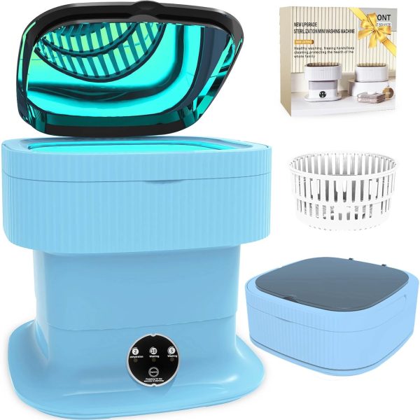 Portable Washing Machine, 16L Foldable Mini Washing Machine & Spin Dryer, Collapible Compact Washer, Small Folding Laundry Washer, Socks, Baby Clothes, Underwear, Dorm, Camping, Apartment, Pure Blue