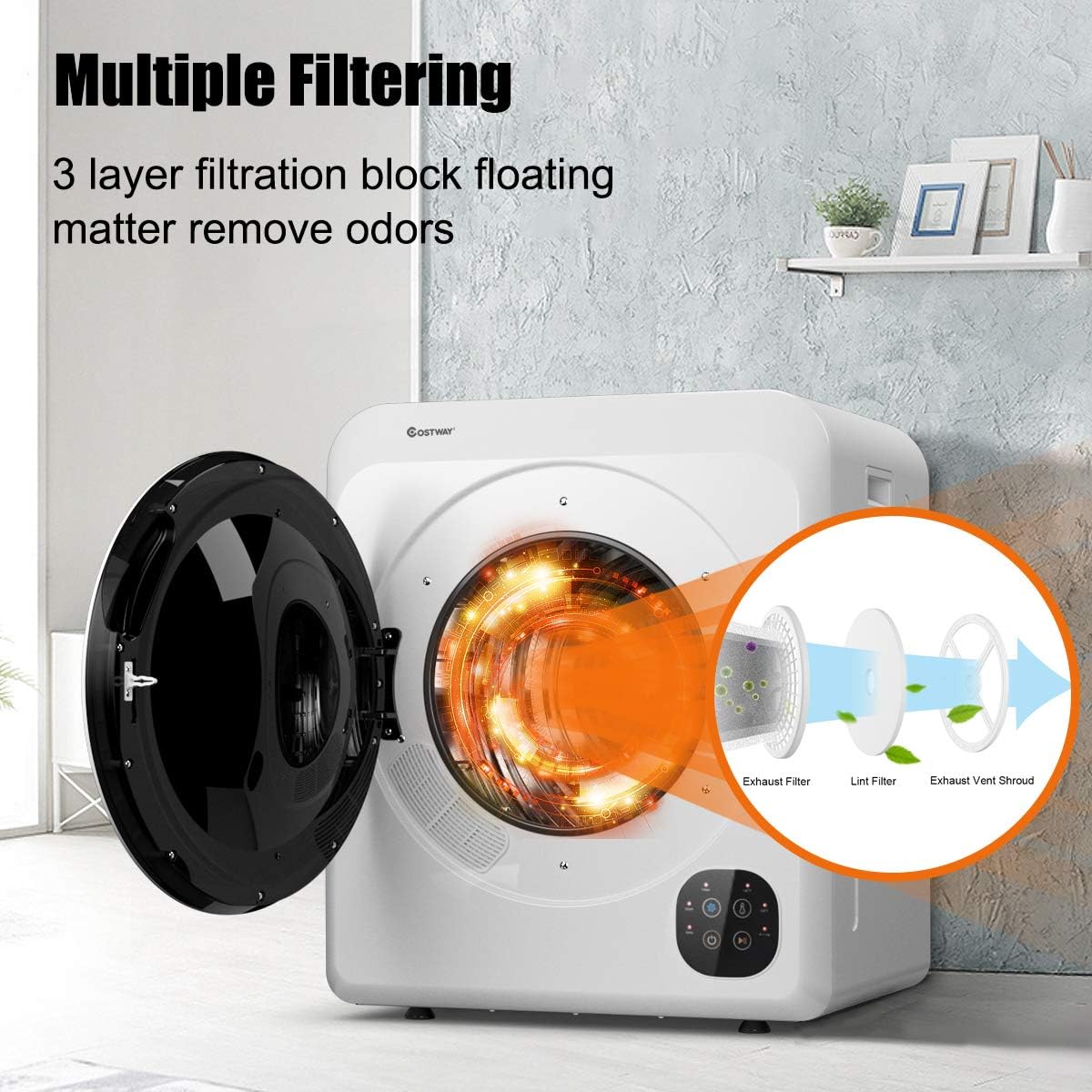 COSTWAY 1700W Electric Portable Clothes Dryer, 13.2 lbs Capacity Front Load Compact Tumble Laundry Dryer with Stainless Steel Tub, Easy Control Button Panel Downside for Variety Drying Mode, White 8 COSTWAY 1700W Electric Portable Clothes Dryer, 13.2 lbs Capacity Front Load Compact Tumble Laundry Dryer with Stainless Steel Tub, Easy Control Button Panel Downside for Variety Drying Mode, White - Image 8