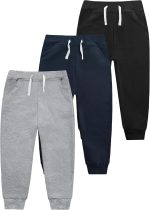 VOGRYE 3 Pack Boys Cotton Toddler Sweatpants Boys Joggers Pants with Pocket Drawstring for Kids 2T-14 Years